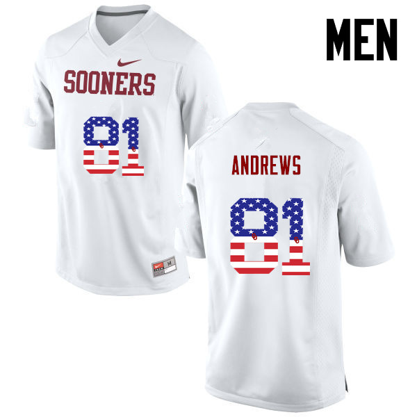 Men Oklahoma Sooners #81 Mark Andrews College Football USA Flag Fashion Jerseys-White